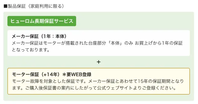 HUROM H70FT 保証期間